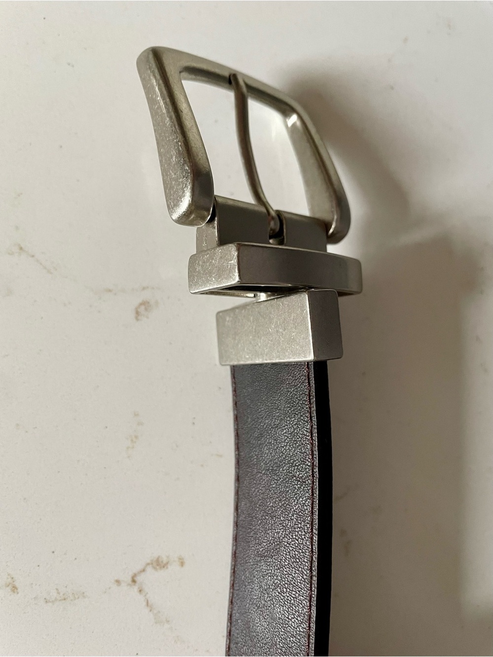 Genuine Leather Men's Brown & Black Reversible Belt with Silver Buckle - 38 - Picture 4 of 5